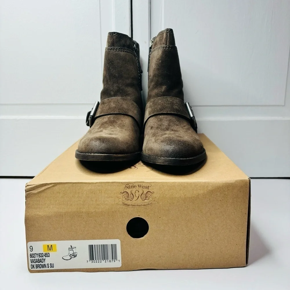 New NINE WEST Vasabady Dark Brown Heeled Boots Size 9